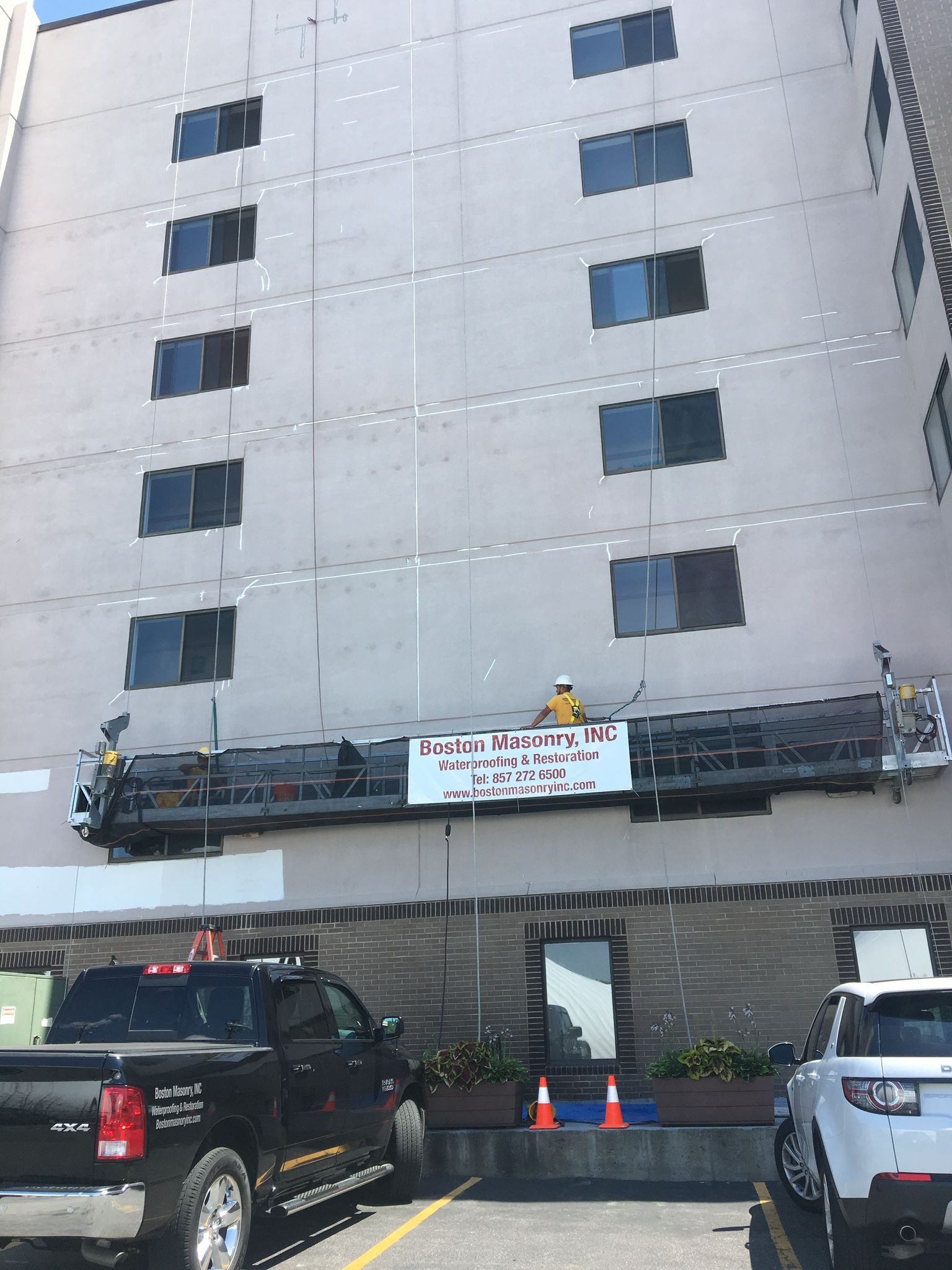 Concrete building after restoration process