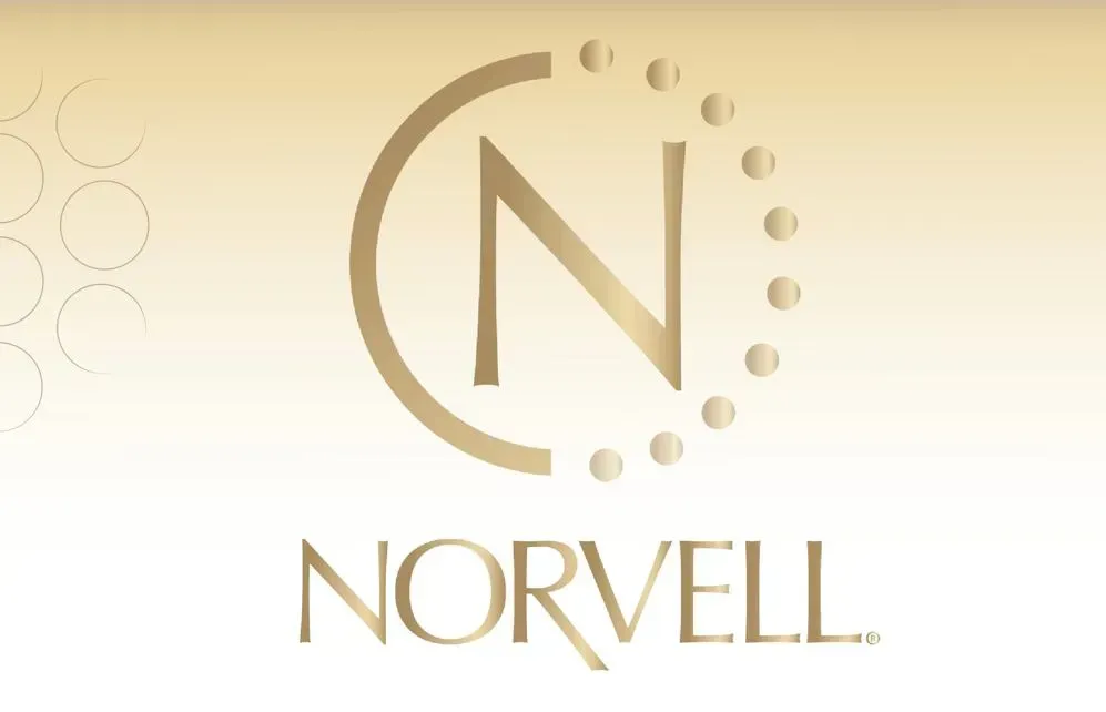 Gold Norvell logo with stylized 