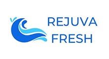 Logo for Rejuva Fresh: Blue wave graphic, blue text