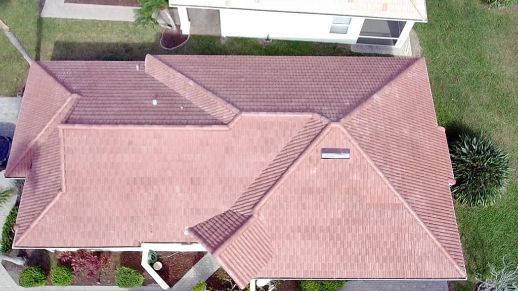 aerial view of the right side of the tile roof