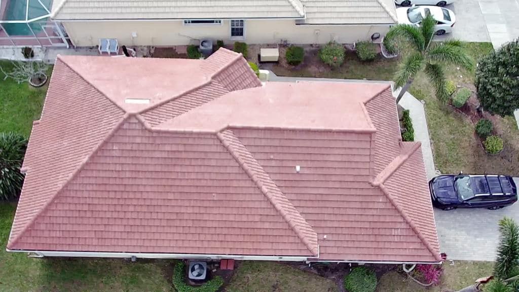 aerial view of the left side of the tile roof