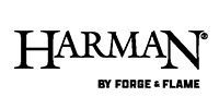 HARMAN logo with “BY FORGE & FLAME” tagline in black on white background