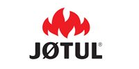 Jøtul logo with a red flame icon above black text on a white background