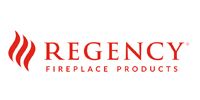 Regency Fireplace Products logo in red text with flame icon on white background