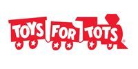 Toys for Tots red logo with a toy train and stars