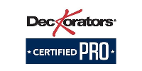Decorators Certified Pro logo in black, red, and blue with white stars on a dark blue banner