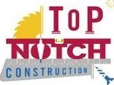 Top Notch Construction logo with red and blue text and yellow sun graphic