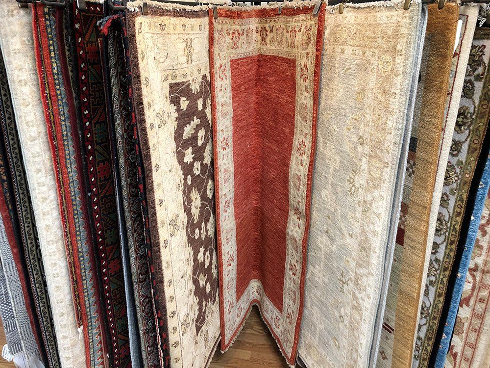 Hand made rugs display
