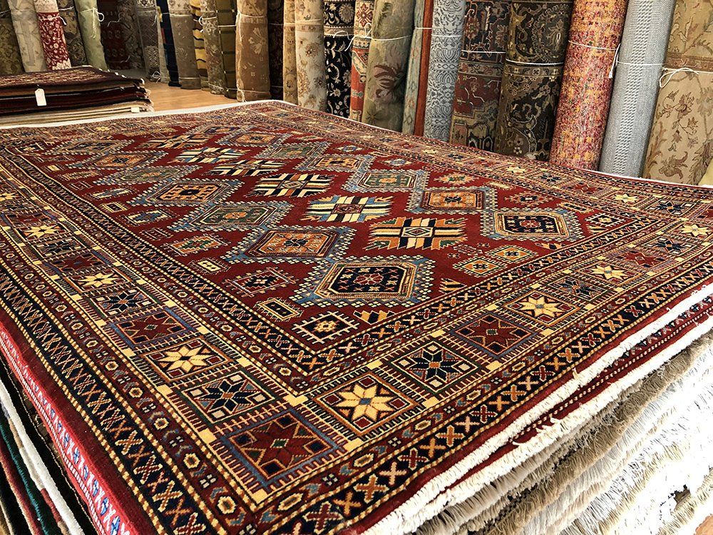 Hand made rugs display