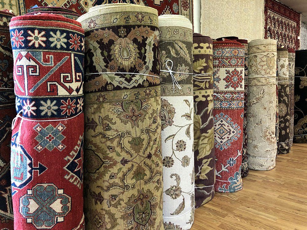 Hand made rugs display