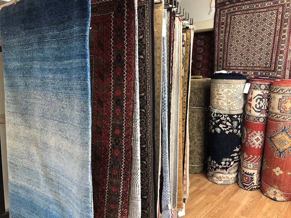 Hand made rugs display