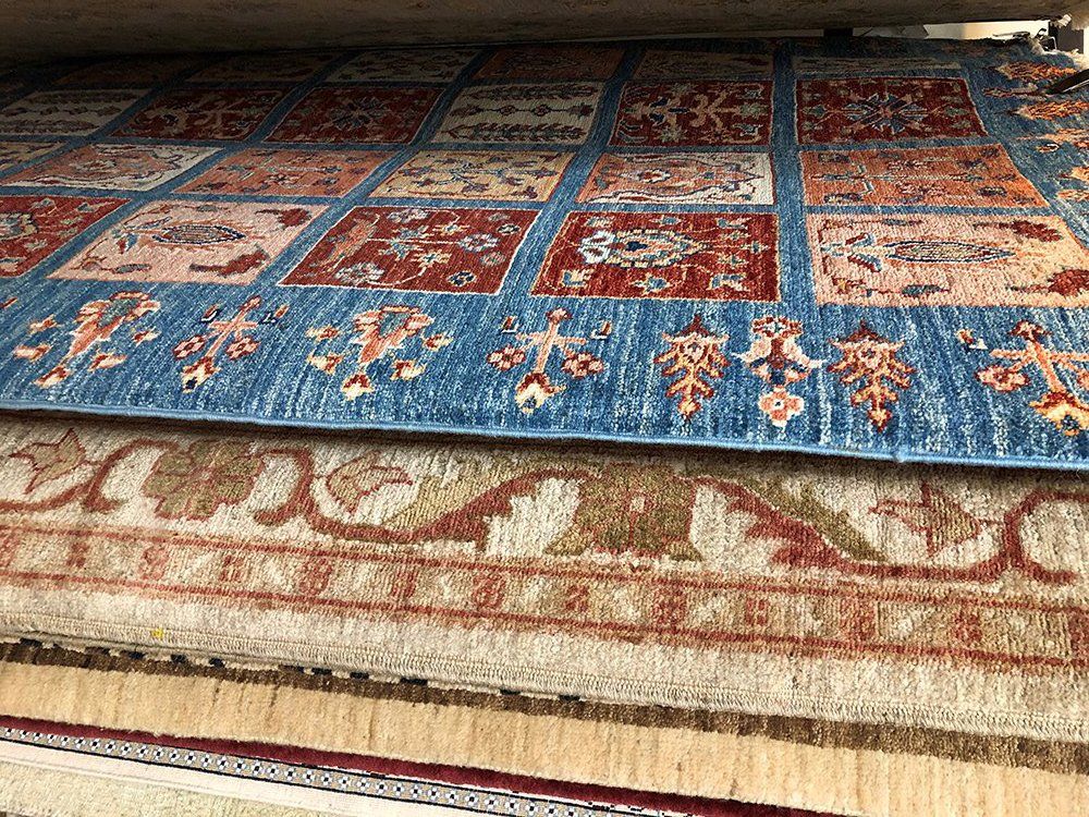 Hand made rugs display