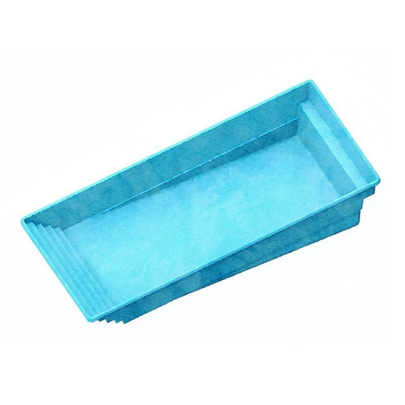 Blue rectangular swimming pool with steps.