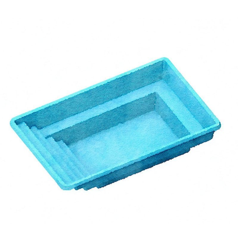 Blue rectangular in-ground swimming pool with built-in steps.