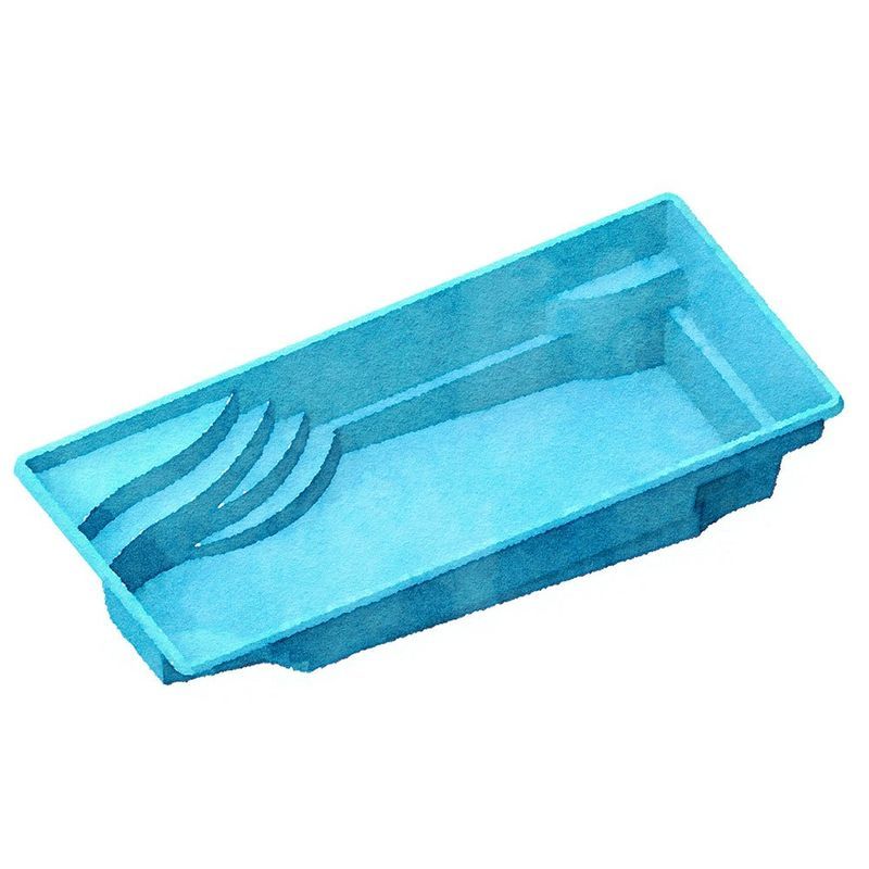 Blue rectangular swimming pool with integrated steps.