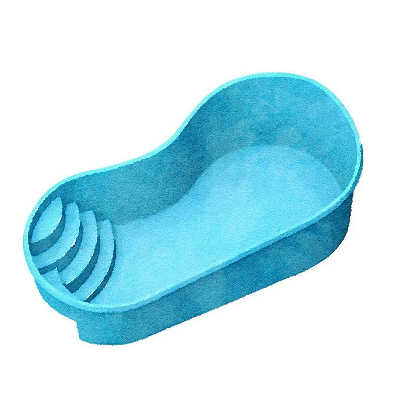 Blue kidney-shaped swimming pool with steps on one side.