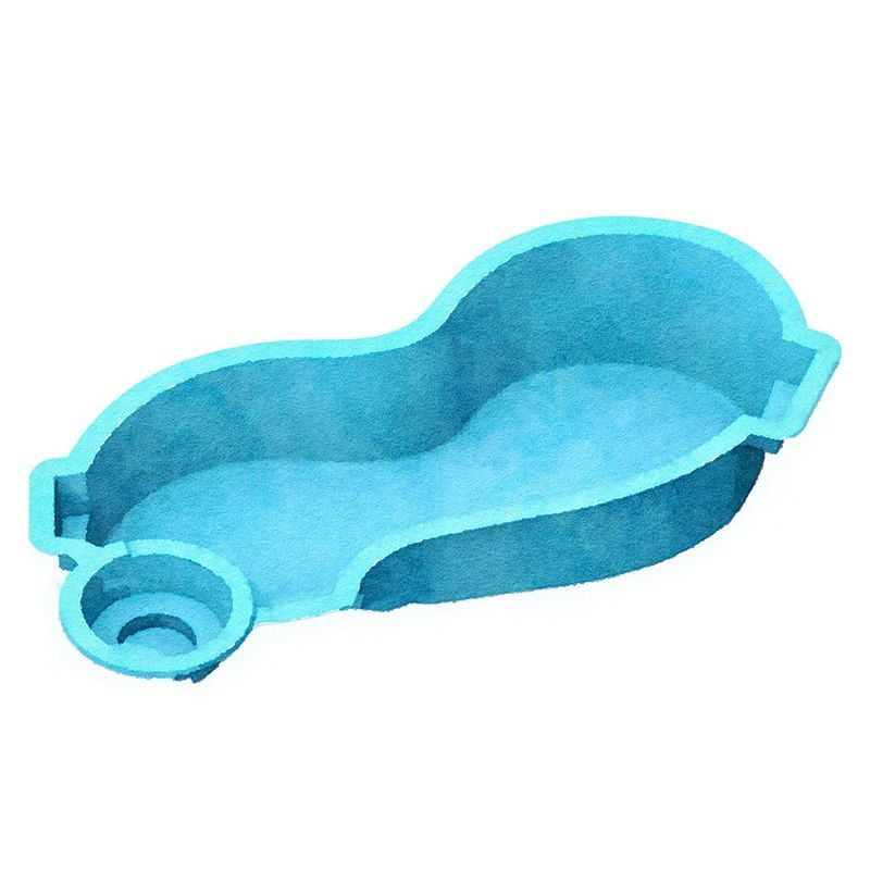 Blue, kidney-shaped inground swimming pool with a circular attached spa.