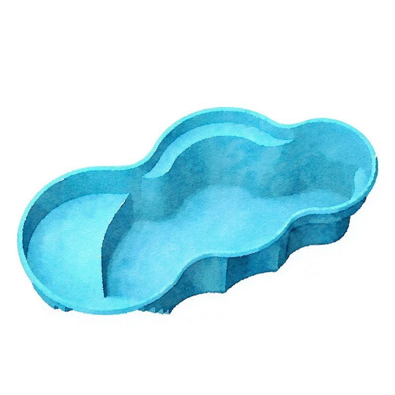Blue, kidney-shaped inground swimming pool with shallow end steps and two connected lobes.