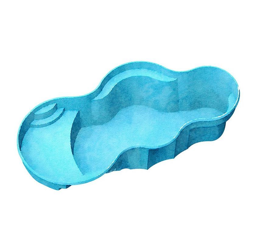 Blue, kidney-shaped inground pool with steps.