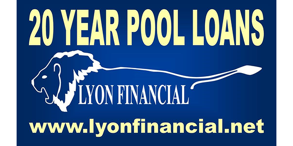 Blue banner ad reading “20 YEAR POOL LOANS” with Lyon Financial logo and website lyonfinancial.net