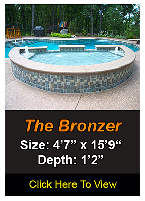 Pool with a tiled wall and text that states 