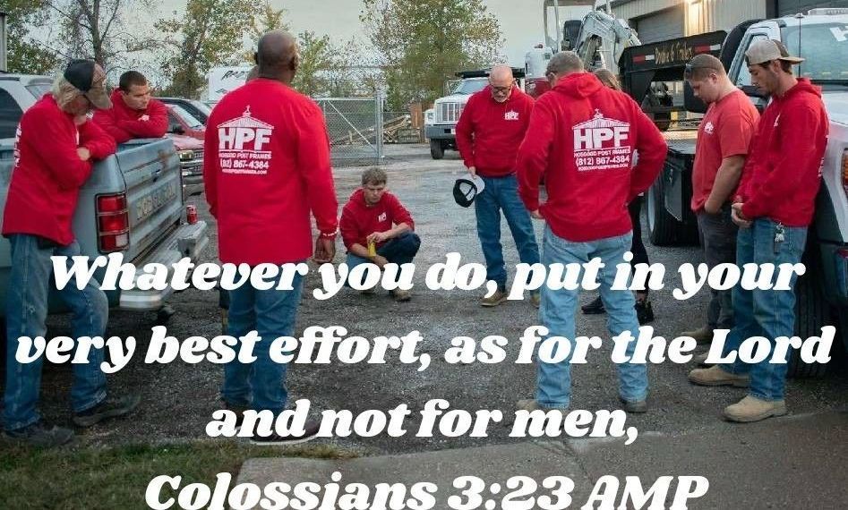 A group of men wearing red sweatshirts with hpf on them