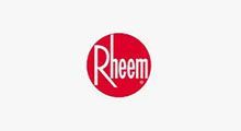 Rheem logo in white on a red circular background