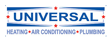 Universal Heating, Air Conditioning, Plumbing logo in blue, red, and white