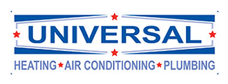 Universal Heating, Air Conditioning, Plumbing logo in blue, red, and white
