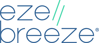 The logo for eze breeze is blue and green.