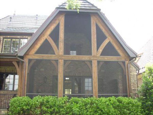 Cedar framed gable with bronze aluminum framing and fiberglass screen