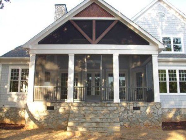Bronze frame with rail and pickets and screened gable
