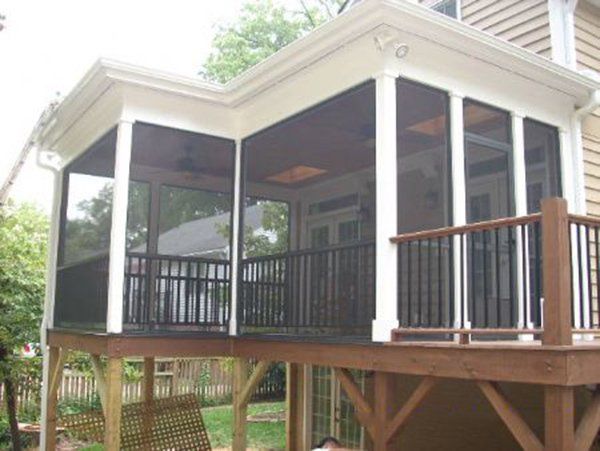 Bronze aluminum framing with pickets installed on square white post