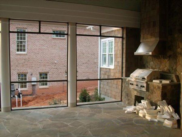 Bronze frame with transoms before rail and picket system is installed