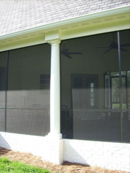 View of round columns with bronze framework