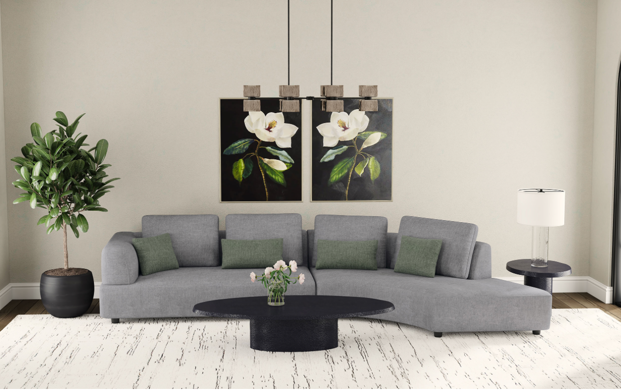 A living room with a couch and a coffee table