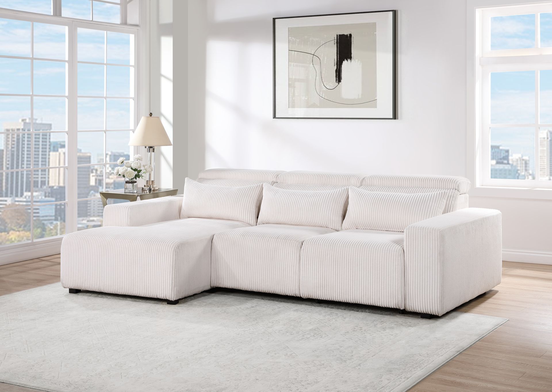 A living room with a couch , chair , and rug.