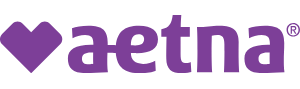 Purple Aetna logo with a heart icon on a white background