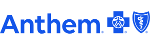 Anthem logo in blue with cross and shield healthcare icons on white background