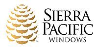Logo for Sierra Pacific Windows featuring a gold pinecone icon to the left of the company name in black text.