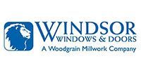The Windsor Windows & Doors logo, featuring a blue square with a white lion silhouette next to blue text.