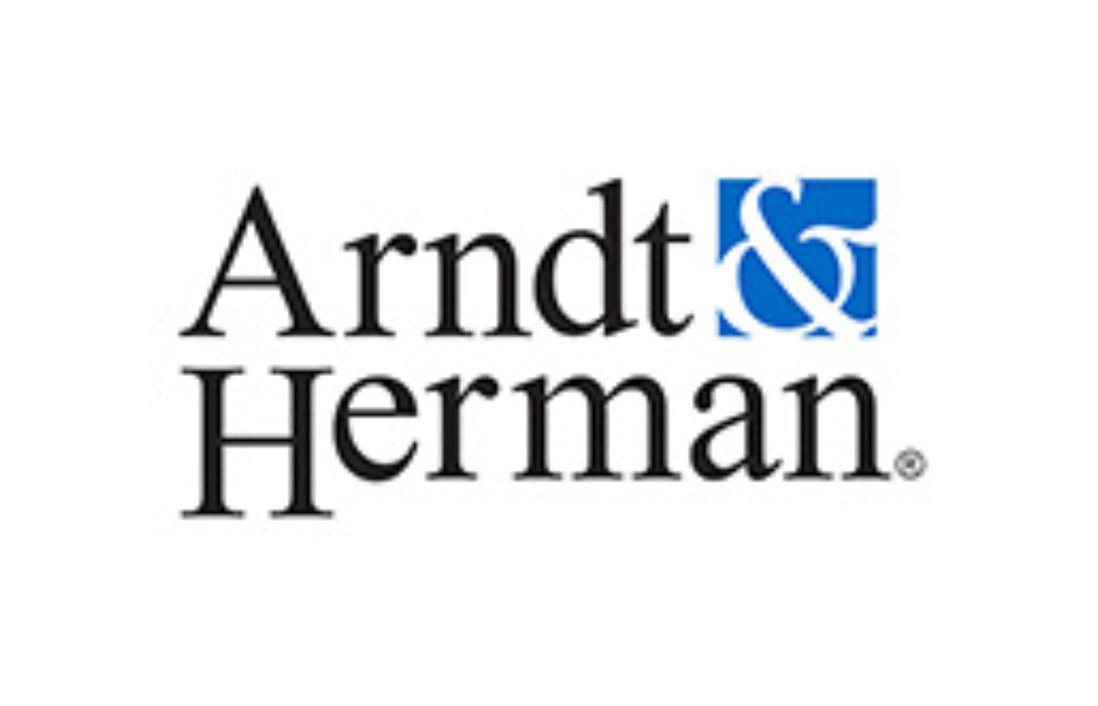 The company logo for Arndt & Herman features the firm's name in black text next to a blue square containing a white ampersand.