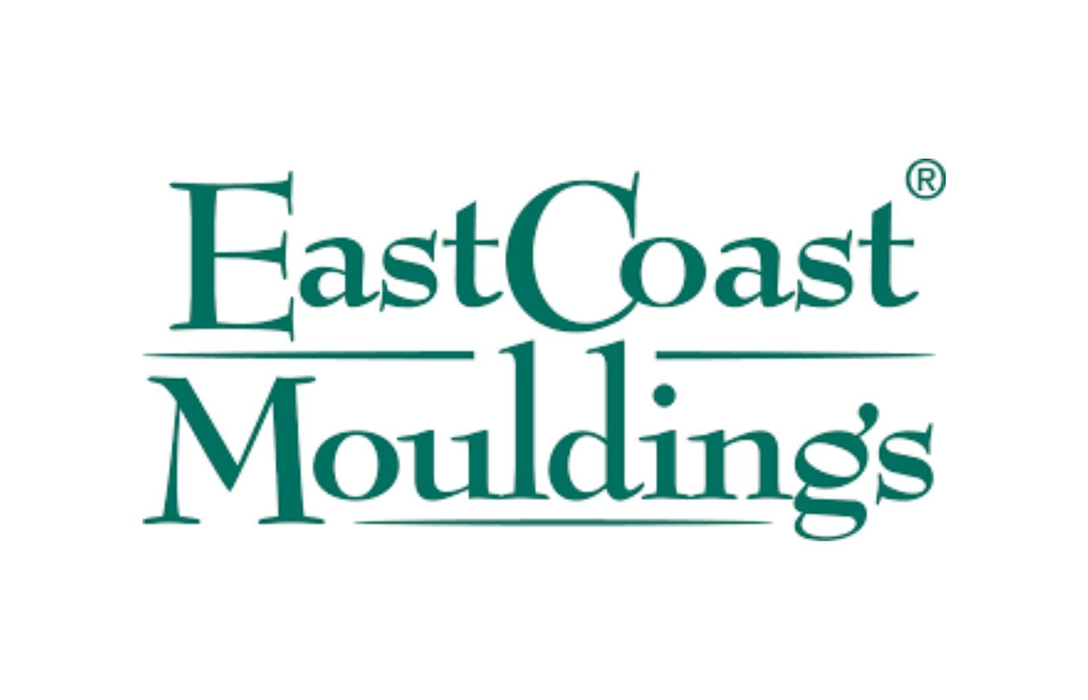 The green logo for East Coast Mouldings with stylized serif text and horizontal lines.