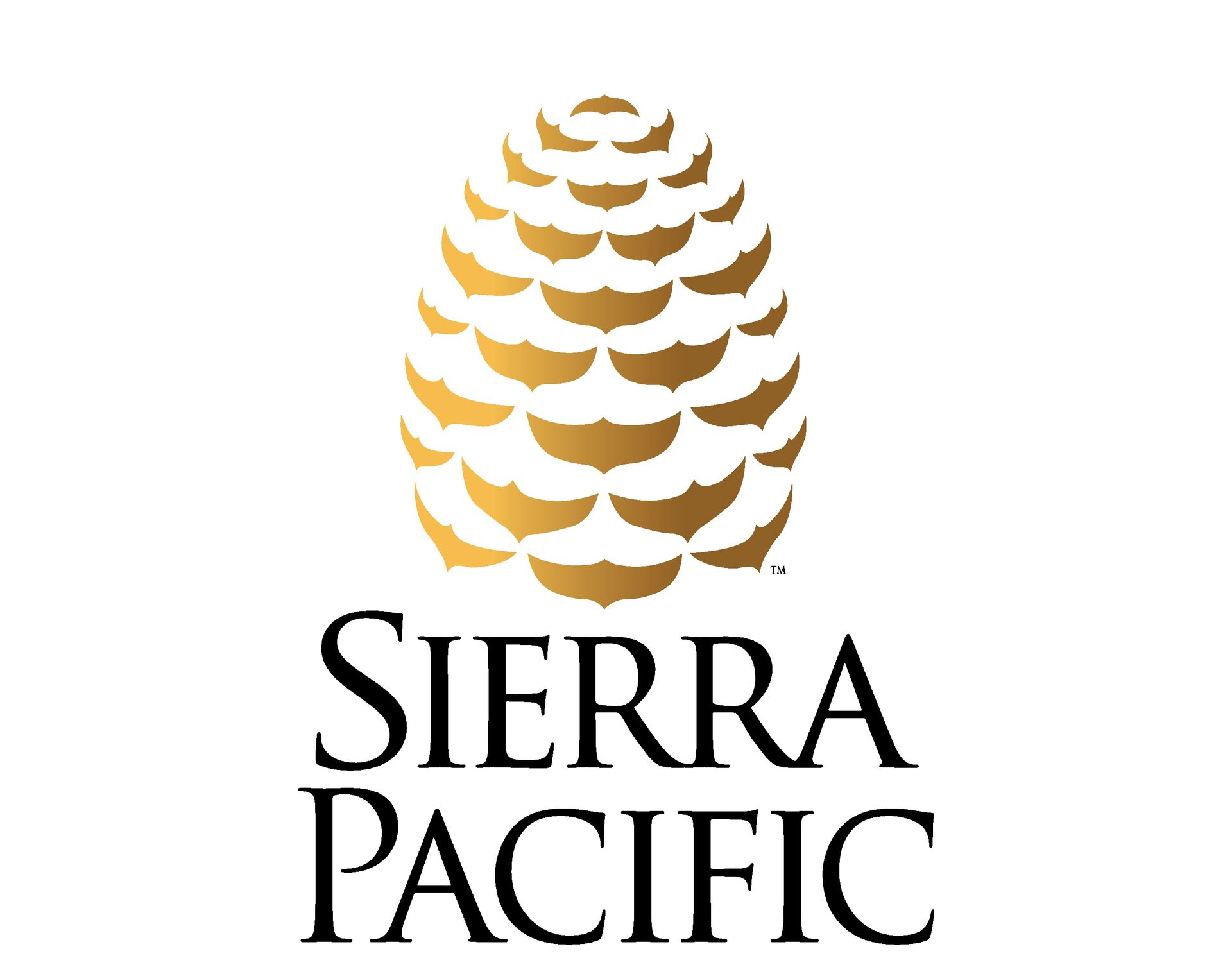 Sierra Pacific Windows logo with gold pinecone icon and black text on white background