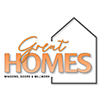 Logo for "Great Homes" with orange text, featuring the house outline and "Windows, Doors & Millwork" written below.