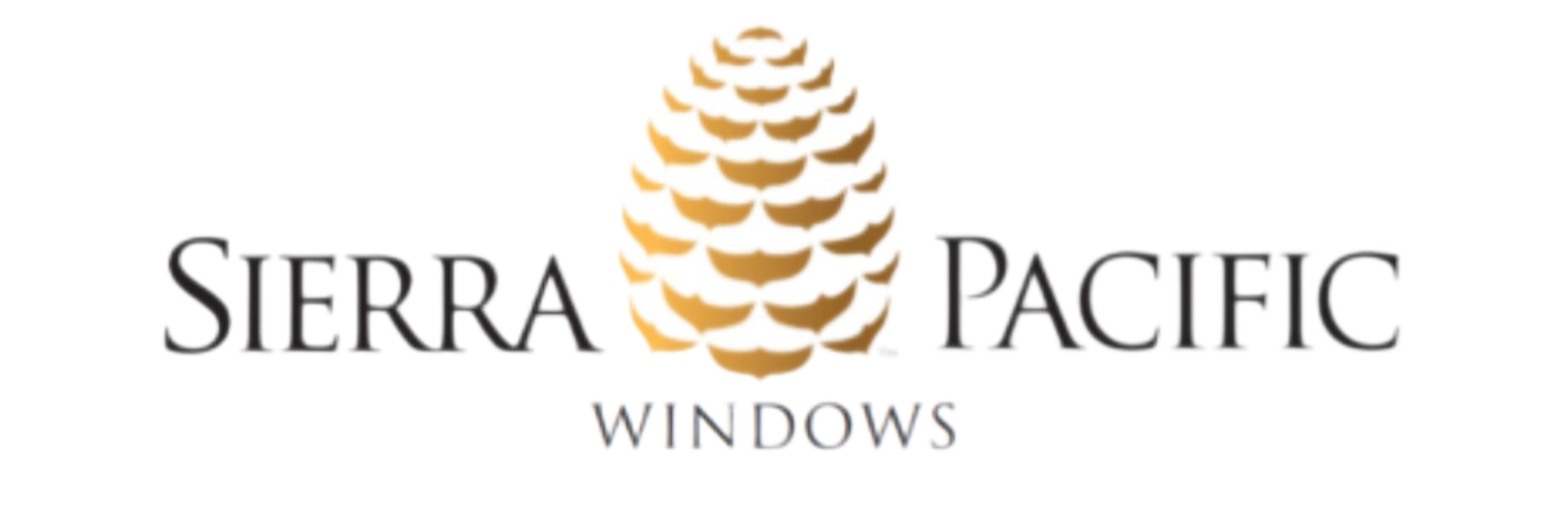 Sierra Pacific Windows logo with gold pine cone emblem and black text on white background