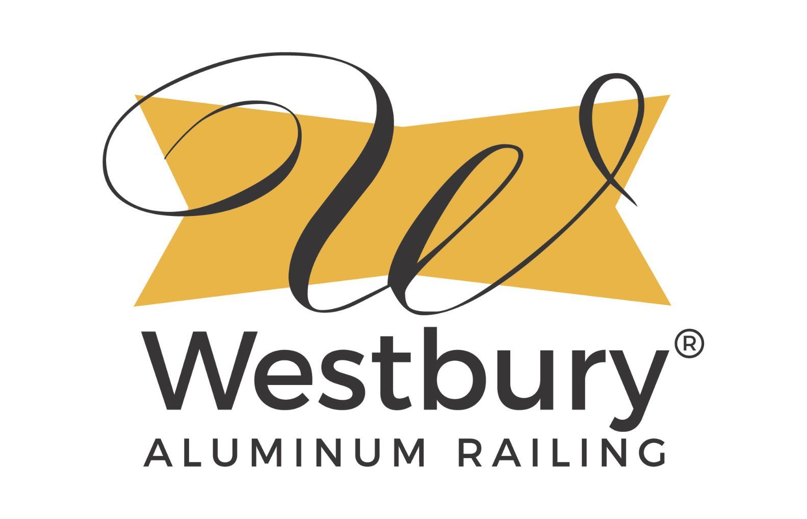 Logo for Westbury Aluminum Railing, featuring a black script letter 