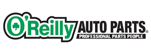 O'Reilly Auto Parts logo: green lettering and shamrock in a white and black border.