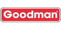 Goodman logo in white text on a red rounded rectangle with black outline
