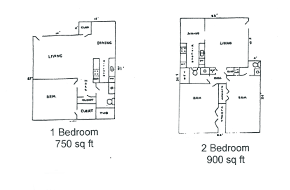 Unit floor plan 1 bedroom and 2 bedroom
